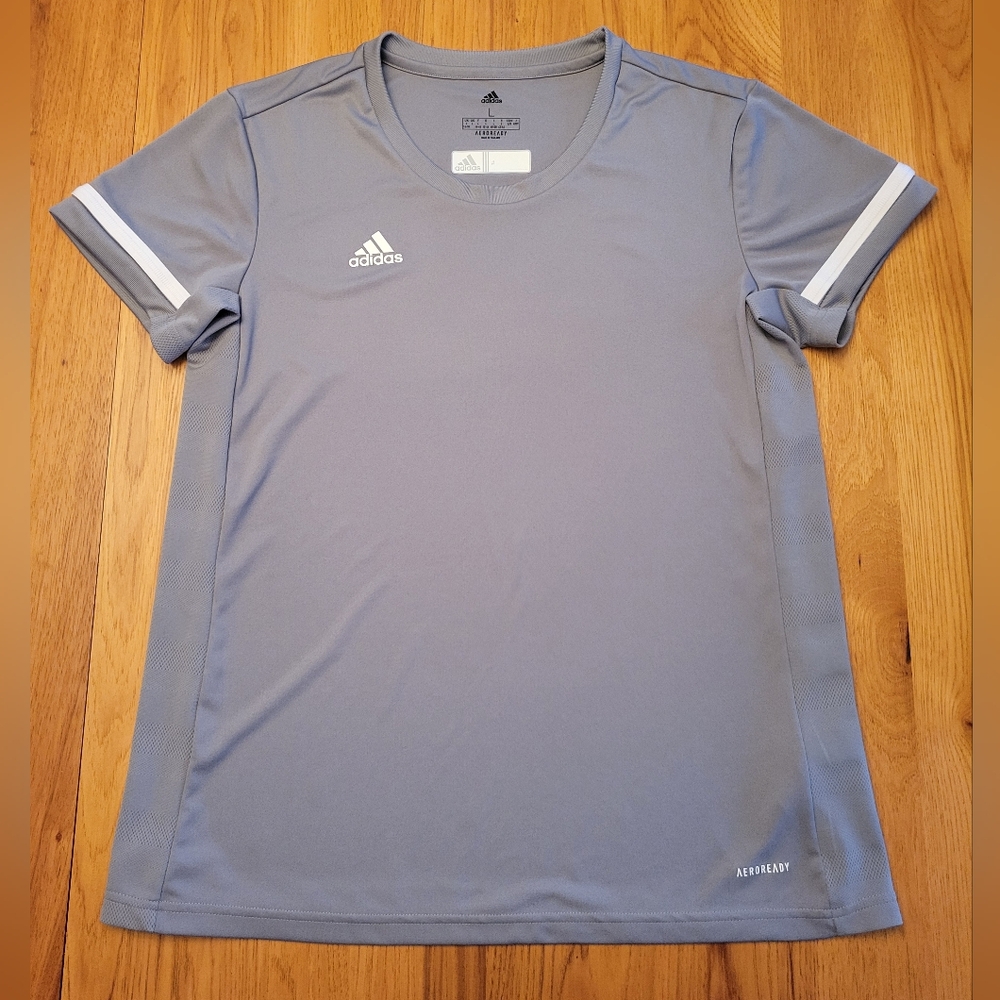 Adidas Light Gray Performance Tee with White Stripes